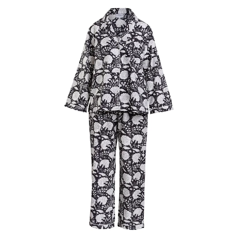 Amber Black Floral Block Print Pyjama Sets