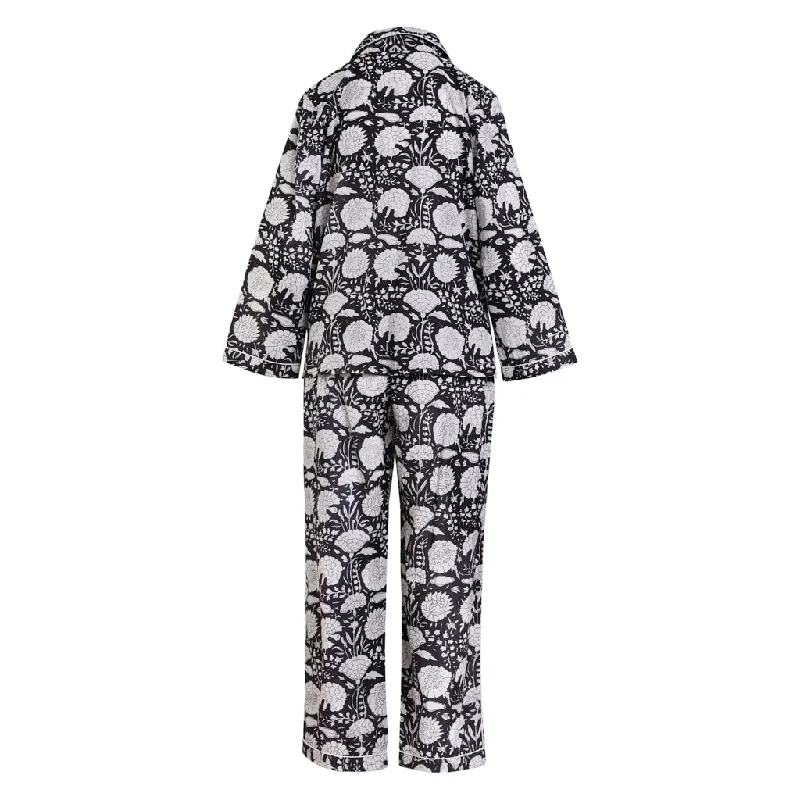 Amber Black Floral Block Print Pyjama Sets