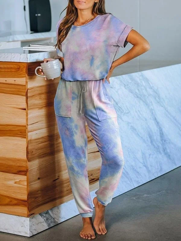 Homewear Short-sleeved Tie-dye Printed Pajamas for Women