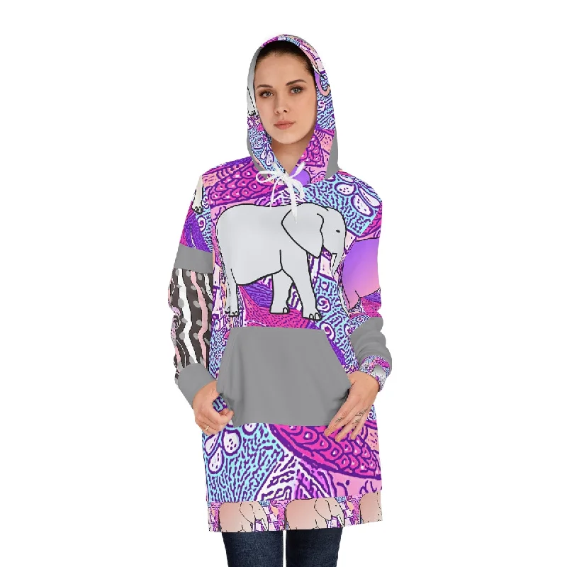 Women's Hoodie Dress (AOP) ELEPHANTS ON PINK